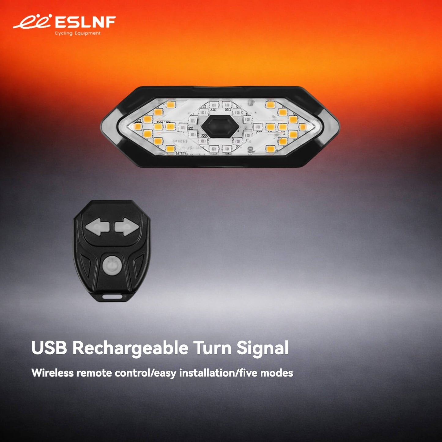 ESLNF Wireless Remote Bicycle Turn Signal Tail Light - USB Rechargeable, 120dB Horn, Waterproof for Road & MTB