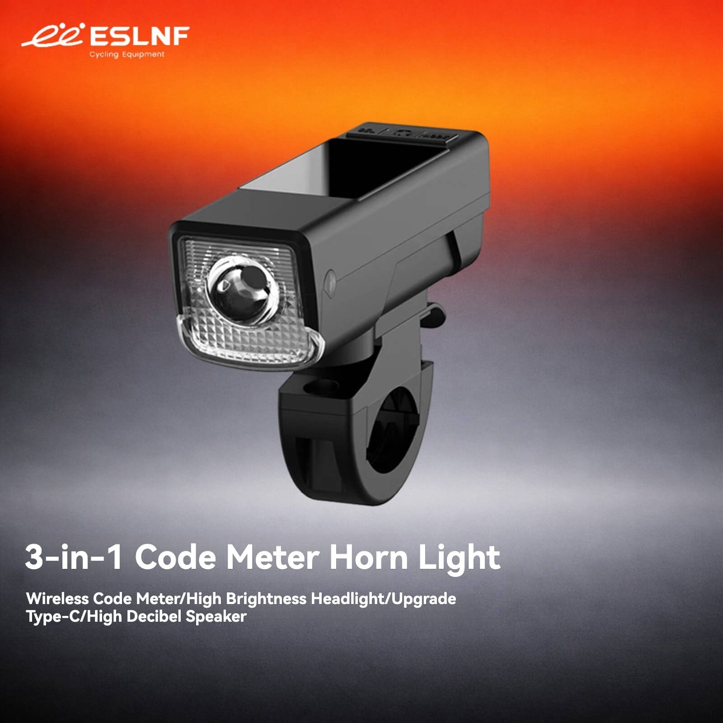 ESLNF 3-in-1 Wireless Bicycle Computer with Horn & Light - 450LM Front Light, 120dB Horn, Real-Time Data, Type-C Charging