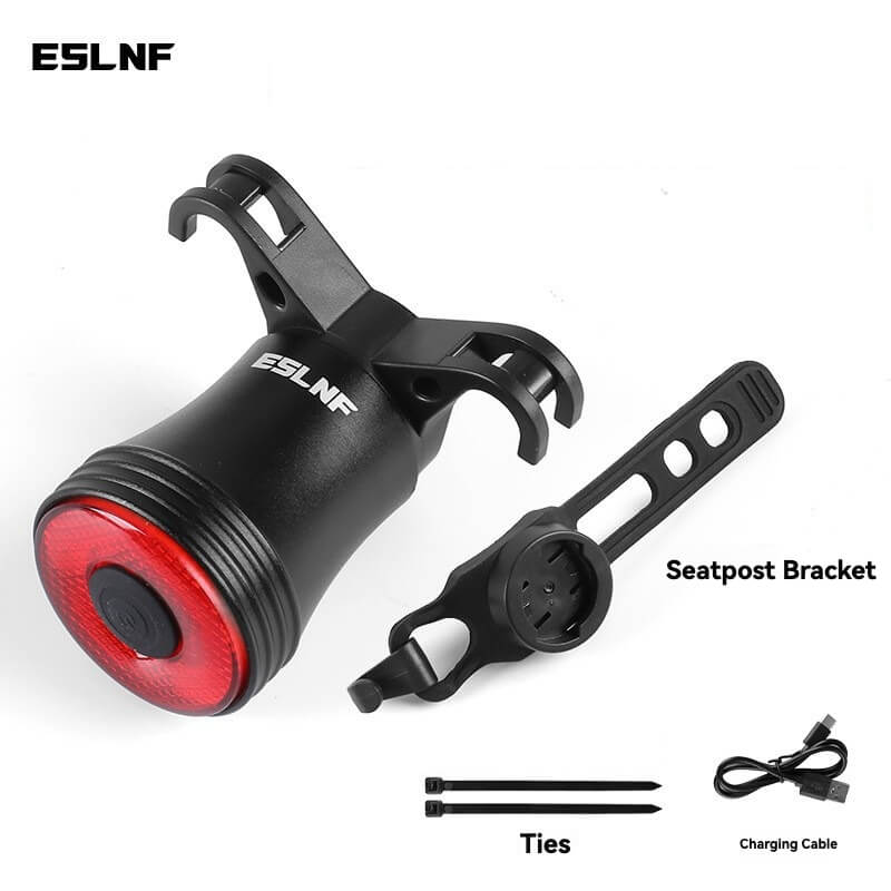 ESLNF Smart Brake Sensing Bike Tail Light - Type-C Fast Charging, IP65 Waterproof, Aluminum Alloy, 5 Modes, 15H Long Battery Life, Dual Mount, Night Cycling Safety Light