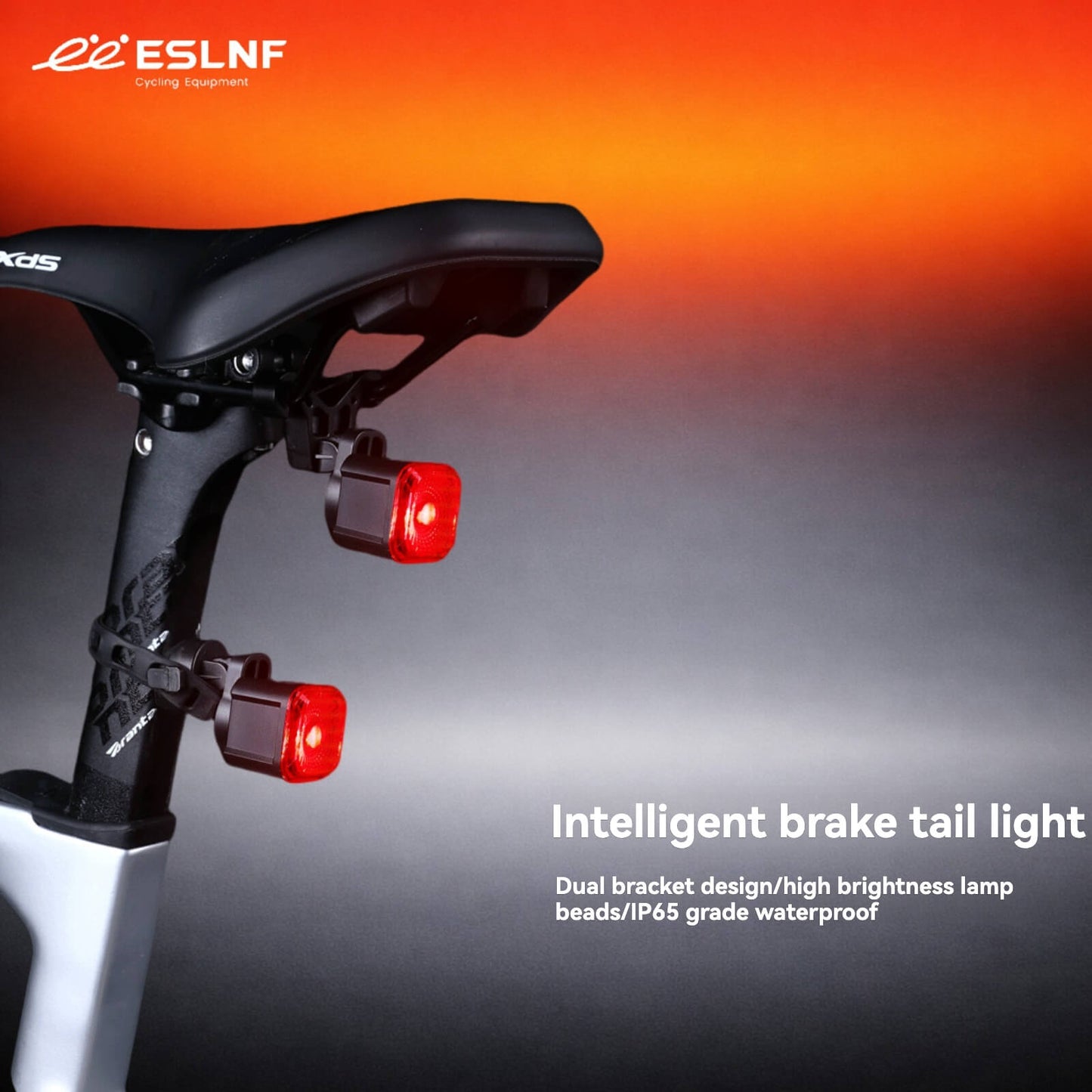 ESLNF Smart Brake Sensing Bike Tail Light - Type-C Fast Charging, IPX6 Waterproof, 500mAh Battery, 4 Modes, Dual Mount, Night Cycling Safety Warning Light