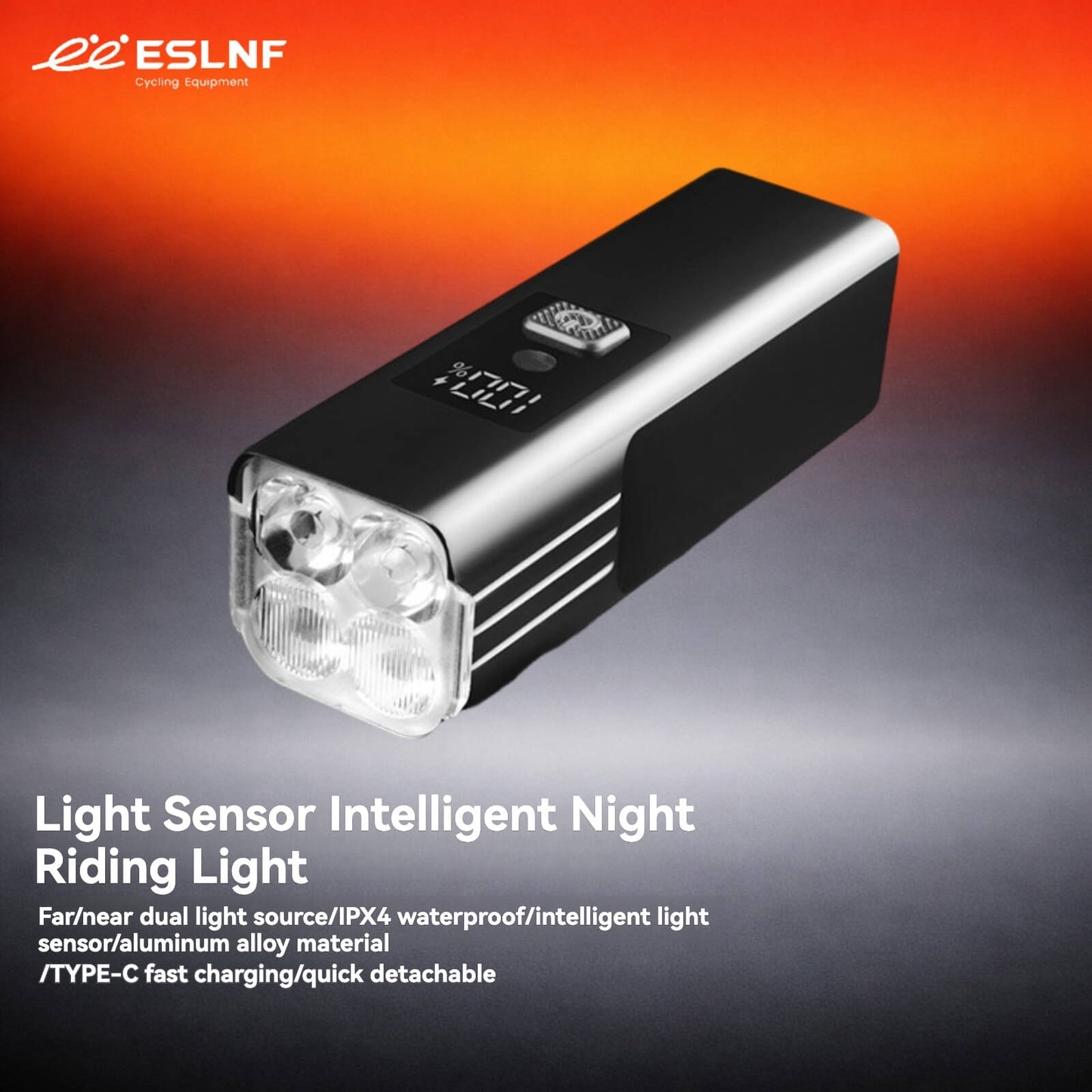 ESLNF 1800 Lumen Smart Sensor Bicycle Headlight - P50 Quad LEDs, 5 Modes, Type-C Fast Charge, IPX4 Waterproof