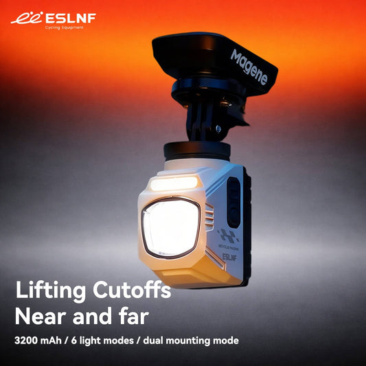 ESLNF 1200LM Cutoff Beam Bike Light - 3200mAh USB Rechargeable Front Lamp with Dual Mount