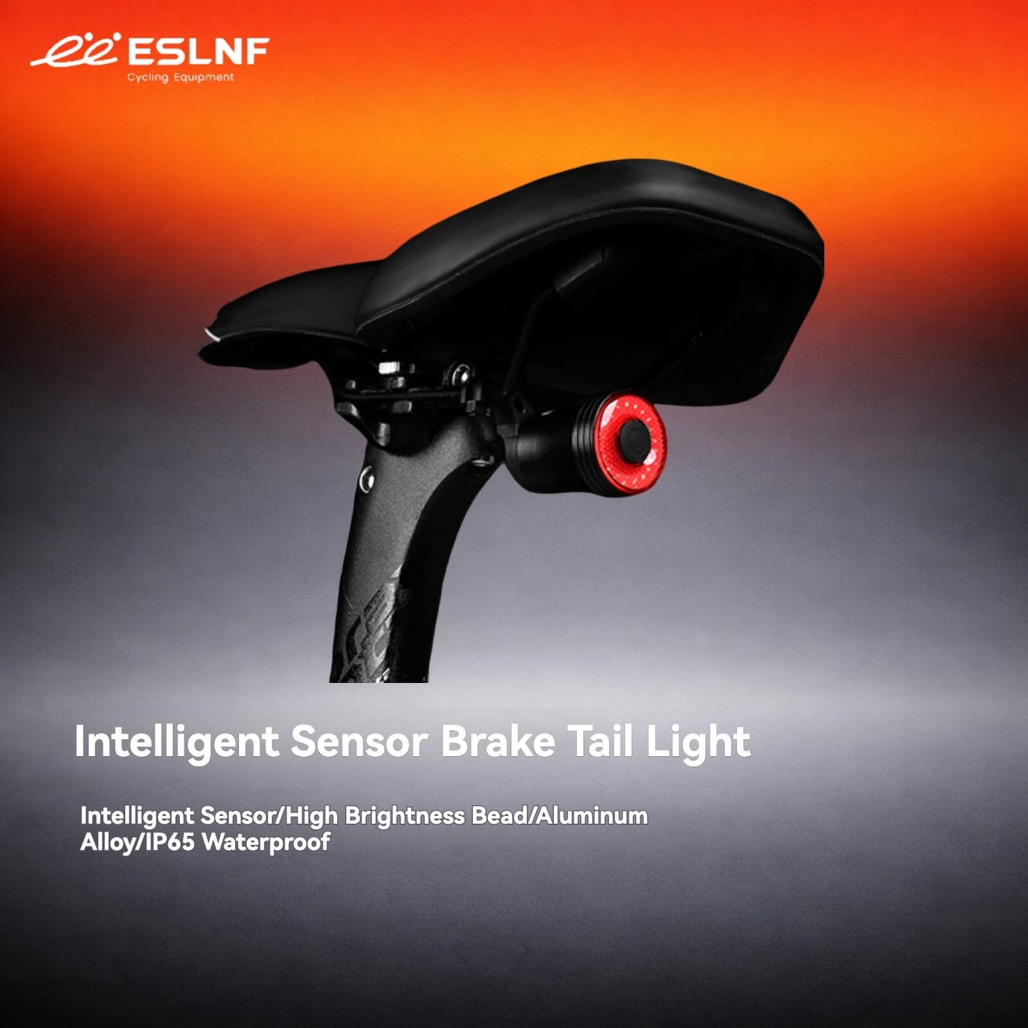 ESLNF Smart Brake Sensing Bike Tail Light - Type-C Fast Charging, IP65 Waterproof, Aluminum Alloy, 5 Modes, 15H Long Battery Life, Dual Mount, Night Cycling Safety Light