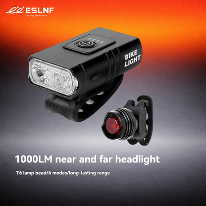 ESLNF High-Power USB Rechargeable Bike Front Light - T6 LED, Multi-Mode, Battery Indicator, Aluminum Alloy Waterproof Cycling Light