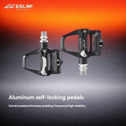ESLNF Carbon Fiber Pattern Self-Locking Bike Pedals - SPD Compatible Aluminum Alloy Pedals with Cleats for Road & Mountain Bikes