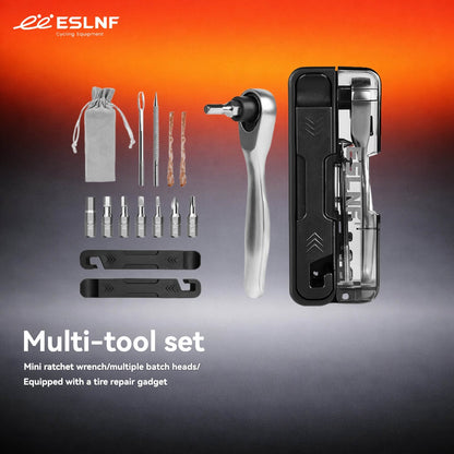 ESLNF 14-in-1 Mini Ratchet Tool Kit - Flip-Top Multi-Function Bike Repair Set with Tire Levers & Patch Strips