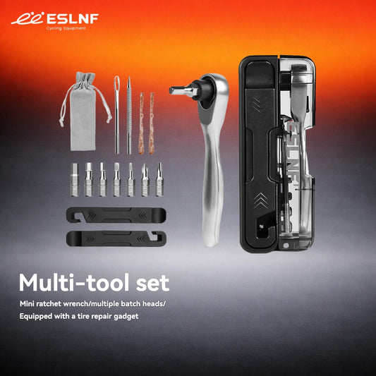 ESLNF 14-in-1 Mini Ratchet Tool Kit - Flip-Top Multi-Function Bike Repair Set with Tire Levers & Patch Strips