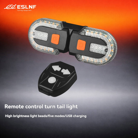 ESLNF Wireless Remote Control Bike Turn Signal Light - USB Rechargeable Detachable Tail Light with 5 Modes & Horn Alert, IPX4 Waterproof Night Riding Safety Light