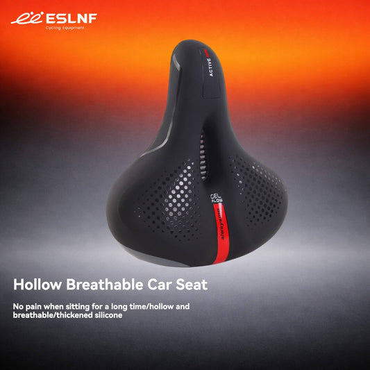 ESLNF Double Soft Hollow Ventilated Bike Saddle - Upgraded Silicone Gel Shock Absorption, 21cm Wide Design, with Reflective Strip