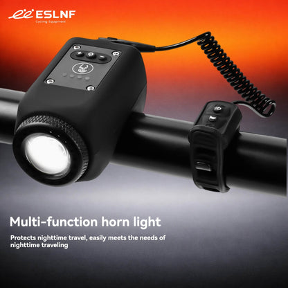ESLNF Multi-Function Bike Light with Horn - 250 Lumens COB LED, 110dB 5-Mode Electric Bell, IPX5 Waterproof USB Rechargeable Cycling Headlight