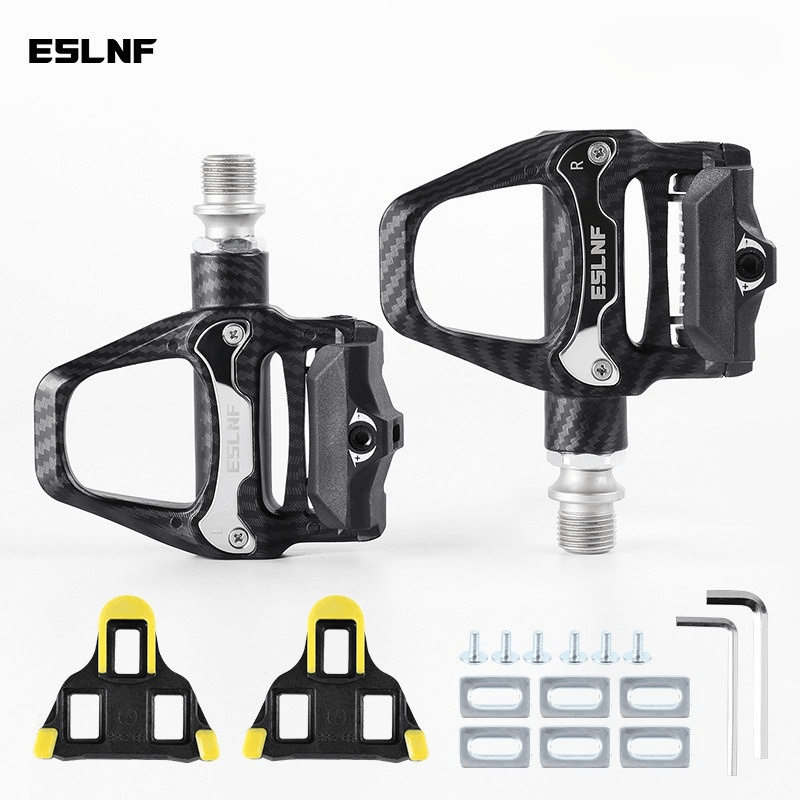 ESLNF Carbon Fiber Pattern Self-Locking Bike Pedals - SPD Compatible Aluminum Alloy Pedals with Cleats for Road & Mountain Bikes