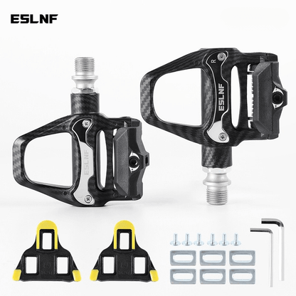 ESLNF Carbon Fiber Pattern Self-Locking Bike Pedals - SPD Compatible Aluminum Alloy Pedals with Cleats for Road & Mountain Bikes