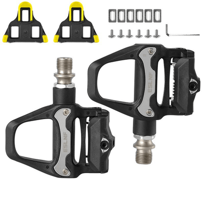 ESLNF Carbon Fiber Pattern Self-Locking Bike Pedals - SPD Compatible Aluminum Alloy Pedals with Cleats for Road & Mountain Bikes