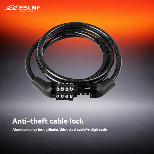 ESLNF Bike Combination Lock - Portable Keyless 4-Digit Cable Lock with Alloy Head and Thickened Steel Cable for Security