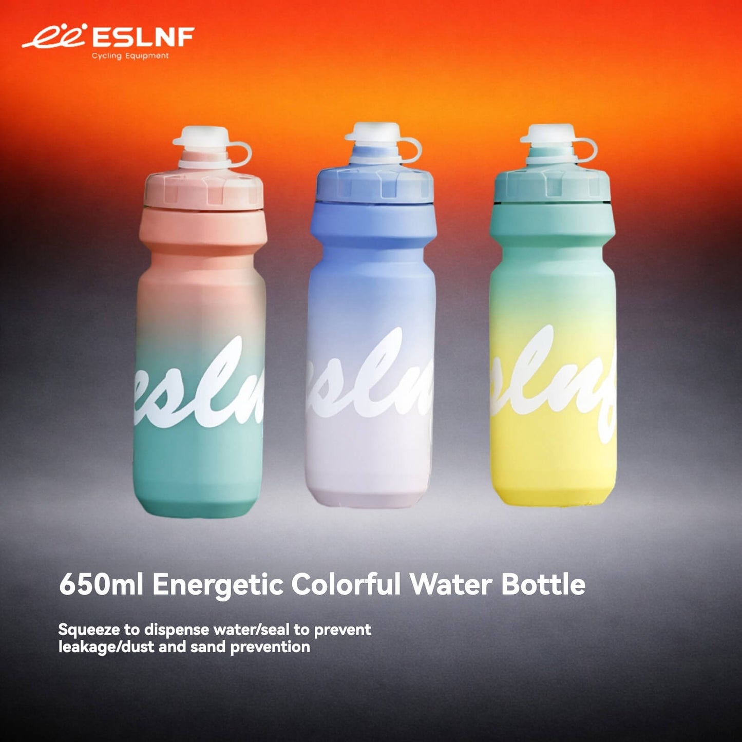 ESLNF 650ml Gradient Cycling Water Bottle - Food-Grade LDPE, Squeeze Spray, 360° Leak-Proof, Fits Standard Cage