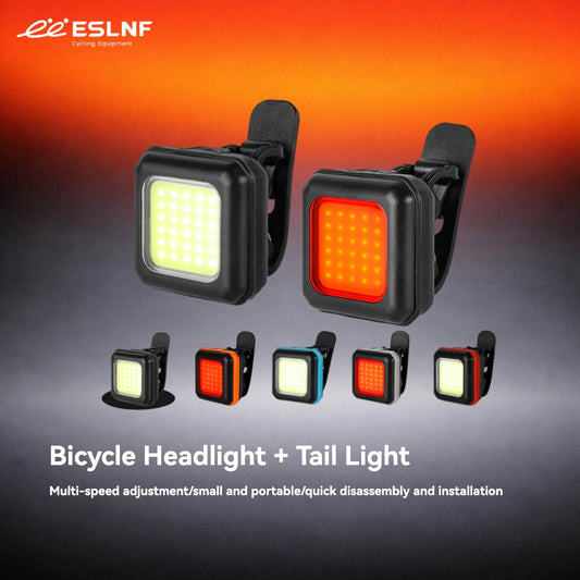 ESLNF High Brightness Bicycle Front and Rear Light Set - USB Type-C Rechargeable, IP45 Waterproof, Multi-Mode Warning Lights