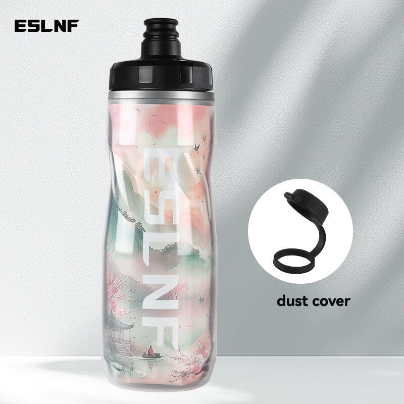 ESLNF 610ml Insulated Cycling Water Bottle - Chinese Style Design, 4-Layer Thermal, Squeeze Jet, Leak-Proof