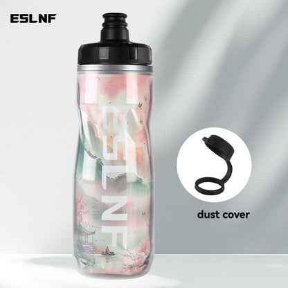 ESLNF 610ml Insulated Cycling Water Bottle - Chinese Style Design, 4-Layer Thermal, Squeeze Jet, Leak-Proof