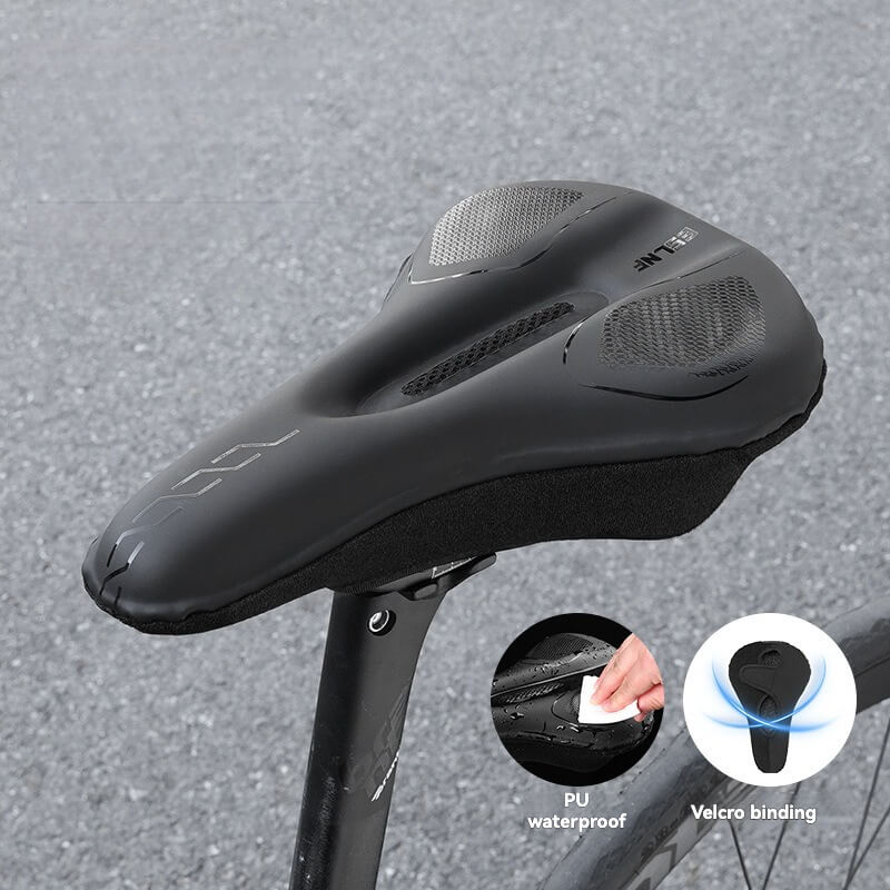 ESLNF PU Waterproof Silicone Gel Bike Saddle Cover - Memory Foam, Velcro Strap, with Taillight Loop