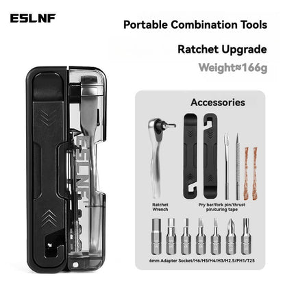 ESLNF 14-in-1 Mini Ratchet Tool Kit - Flip-Top Multi-Function Bike Repair Set with Tire Levers & Patch Strips
