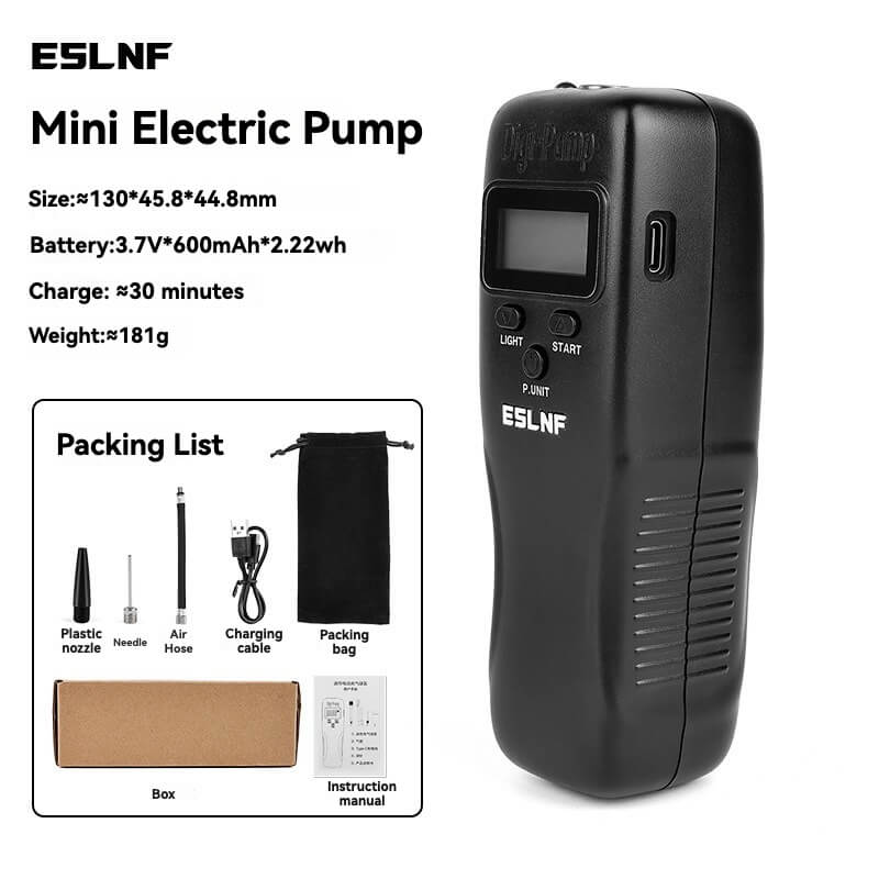 ESLNF Mini Electric Pump | 600mAh Fast Charge | LCD Display | One-Key Inflation | Portable Ball Inflator