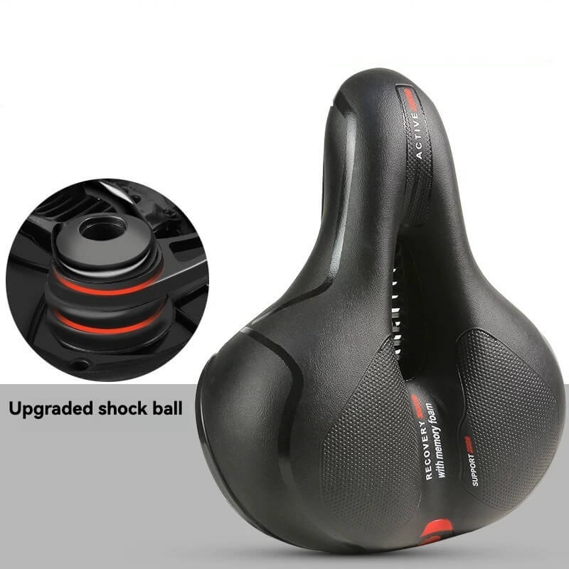 ESLNF Wide Bike Saddle - Extra Wide Comfort Bicycle Seat with Shock Absorption, Hollow Ventilation, Waterproof Leather, Reflective Strip