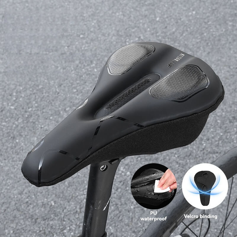 ESLNF PU Waterproof Silicone Gel Bike Saddle Cover - Memory Foam, Velcro Strap, with Taillight Loop