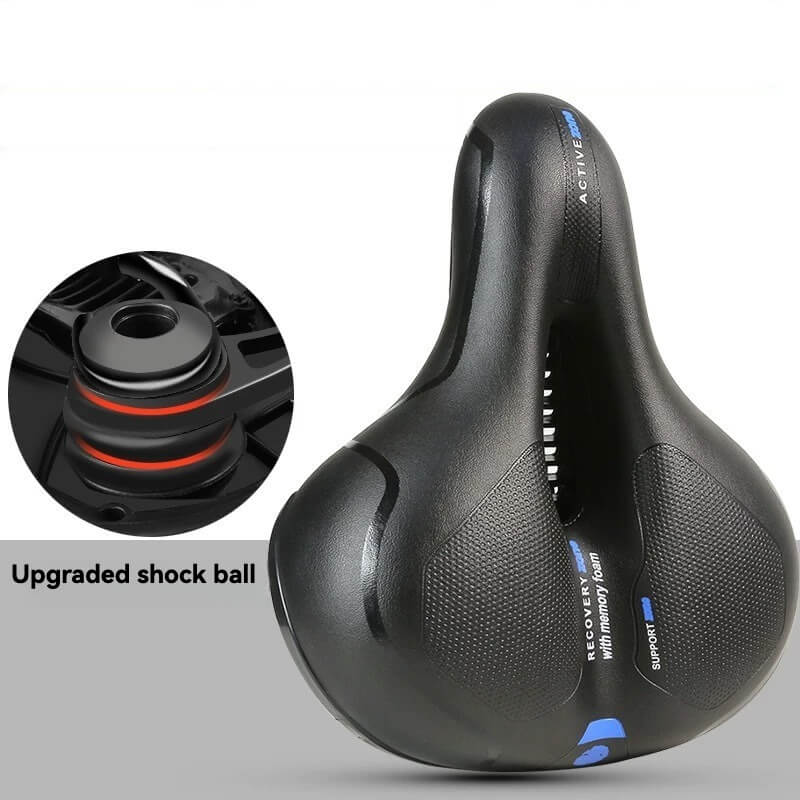 ESLNF Wide Bike Saddle - Extra Wide Comfort Bicycle Seat with Shock Absorption, Hollow Ventilation, Waterproof Leather, Reflective Strip