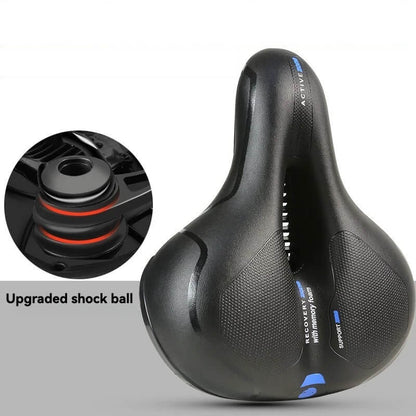 ESLNF Wide Bike Saddle - Extra Wide Comfort Bicycle Seat with Shock Absorption, Hollow Ventilation, Waterproof Leather, Reflective Strip