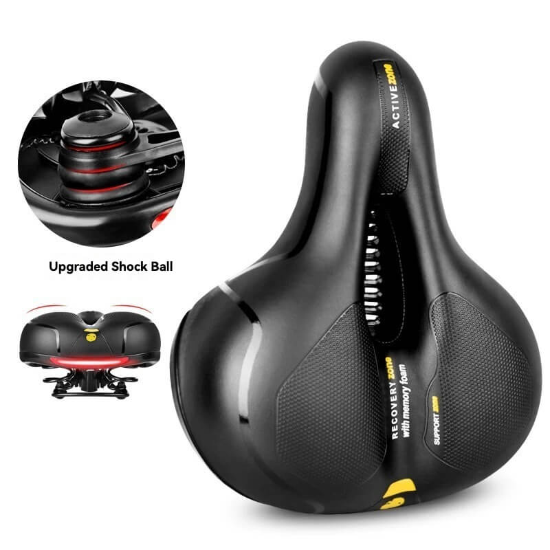 ESLNF Wide Bike Saddle - Extra Wide Comfort Bicycle Seat with Shock Absorption, Hollow Ventilation, Waterproof Leather, Reflective Strip
