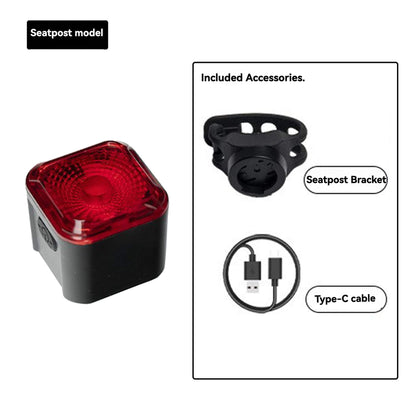ESLNF Smart Brake Sensing Bike Tail Light - Type-C Fast Charging, IPX6 Waterproof, 500mAh Battery, 4 Modes, Dual Mount, Night Cycling Safety Warning Light