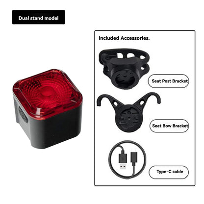 ESLNF Smart Brake Sensing Bike Tail Light - Type-C Fast Charging, IPX6 Waterproof, 500mAh Battery, 4 Modes, Dual Mount, Night Cycling Safety Warning Light